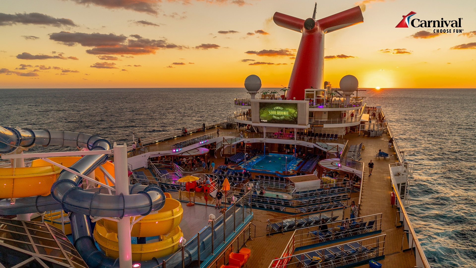 Carnival cruise ship deck and funnel